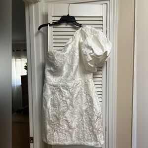 Jenny Yoo “Adley” one sleeve white formal dress